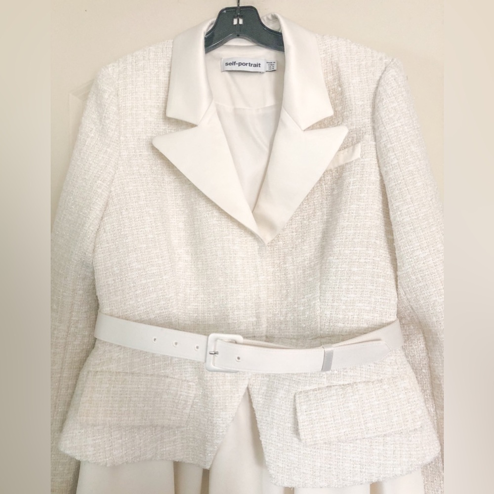 Self - Portrait Tailored Cream Color Boucle Mini Dress - Picture 8 of 16
